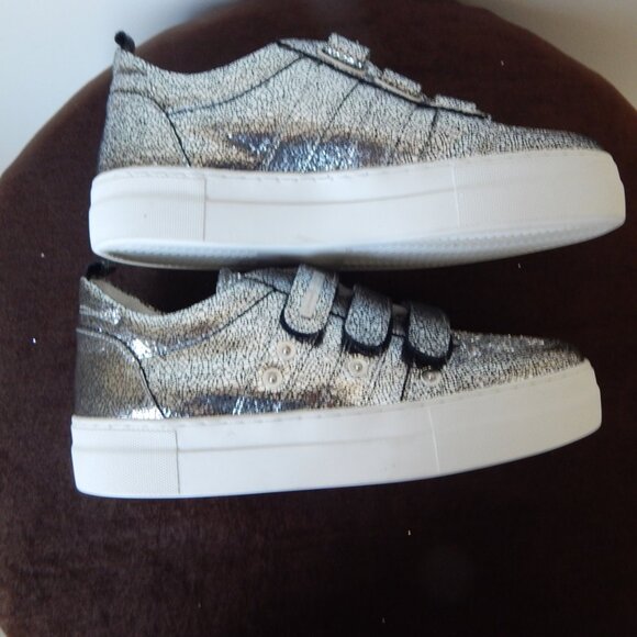 Alessandro Dell’ Acqua Leather Low Top Glitter Silver Sneaker Shoe US 8.5B NIB - Picture 15 of 15